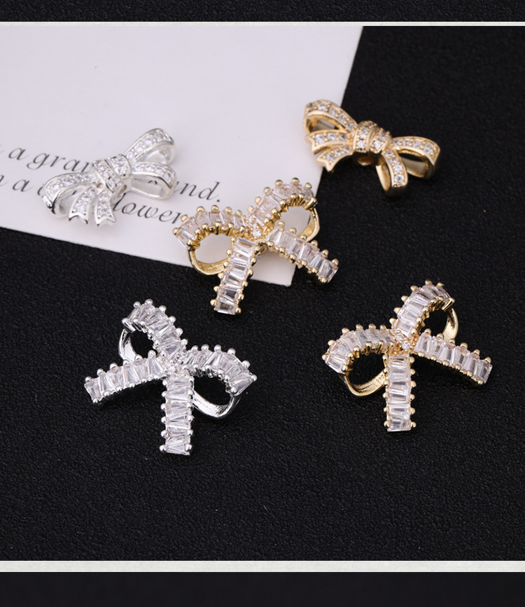 18K Color-Preserving Zircon Bow Bracelet Accessories DIY Simple Elegant Small Spacer Bead Jewelry Accessories Ready for Sale