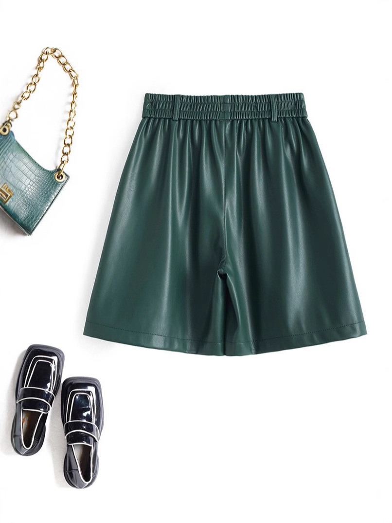 海寧本革ショートパンツ レディース 2025秋冬 羊革パンツ ハイウエスト ワイドレッグ 細見え ブーツパンツ 脚長効果