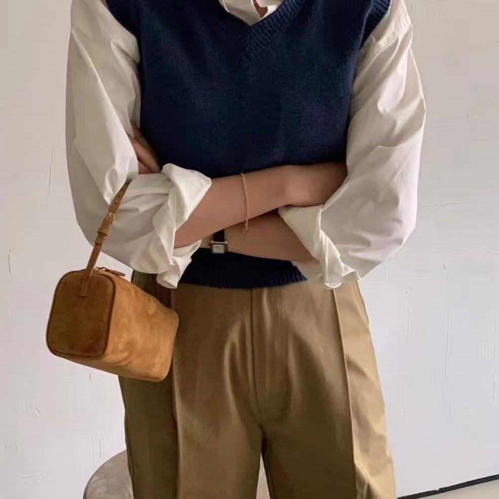 Row Niche Cowhide Cylinder Bag Suede Underarm Bag 90s Mini Leather Square Shoulder Bag Handbag For Women - Thumbnail 3