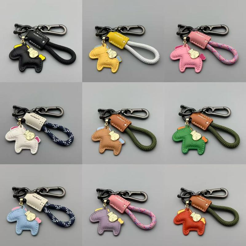 Cartoon Get Rich Keychain Creative Car Keychain Ring Leather Handmade Braided Rope School Bag Pendant Gift