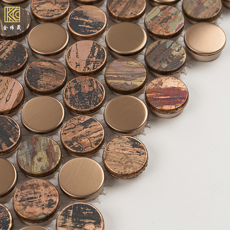 Metal Stainless Steel Bronze Round Mosaic Tiles Small Particle Background Wall Kitchen Bathroom Living Room Hotel Wall Stickers