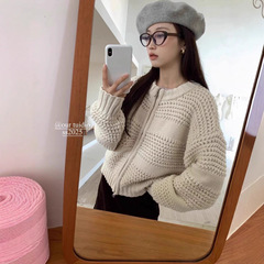 韩国波浪纹设计感时尚百搭粗毛线拉链针织开衫女秋冬加厚休闲毛衣