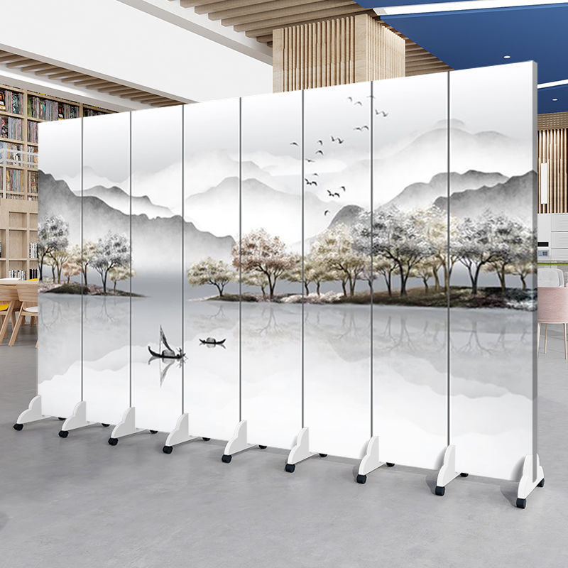 中国風の風景画スクリーンパーティションリビングルームオフィスエントリーベッドルーム折りたたみモバイルシンプルモダンなティールームブロック|undefined