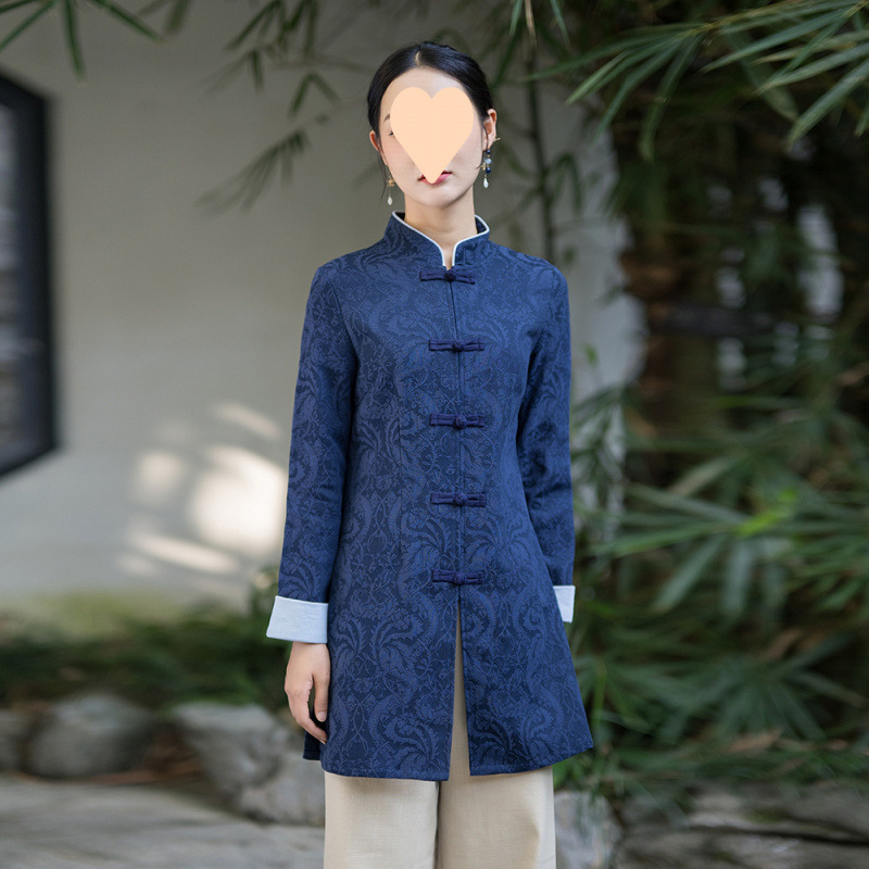 中国风唐装女采耳工作服上衣禅意茶艺服新中式提花改良旗袍汉服