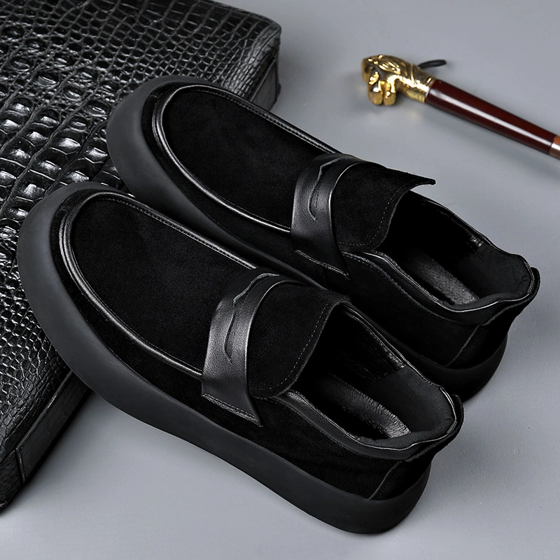 Повседневная замшевая кожаная обувь, новые мужские лоферы на толстой подошве без шнуровки, замшевые туфли на мягкой подошве, для мужчин