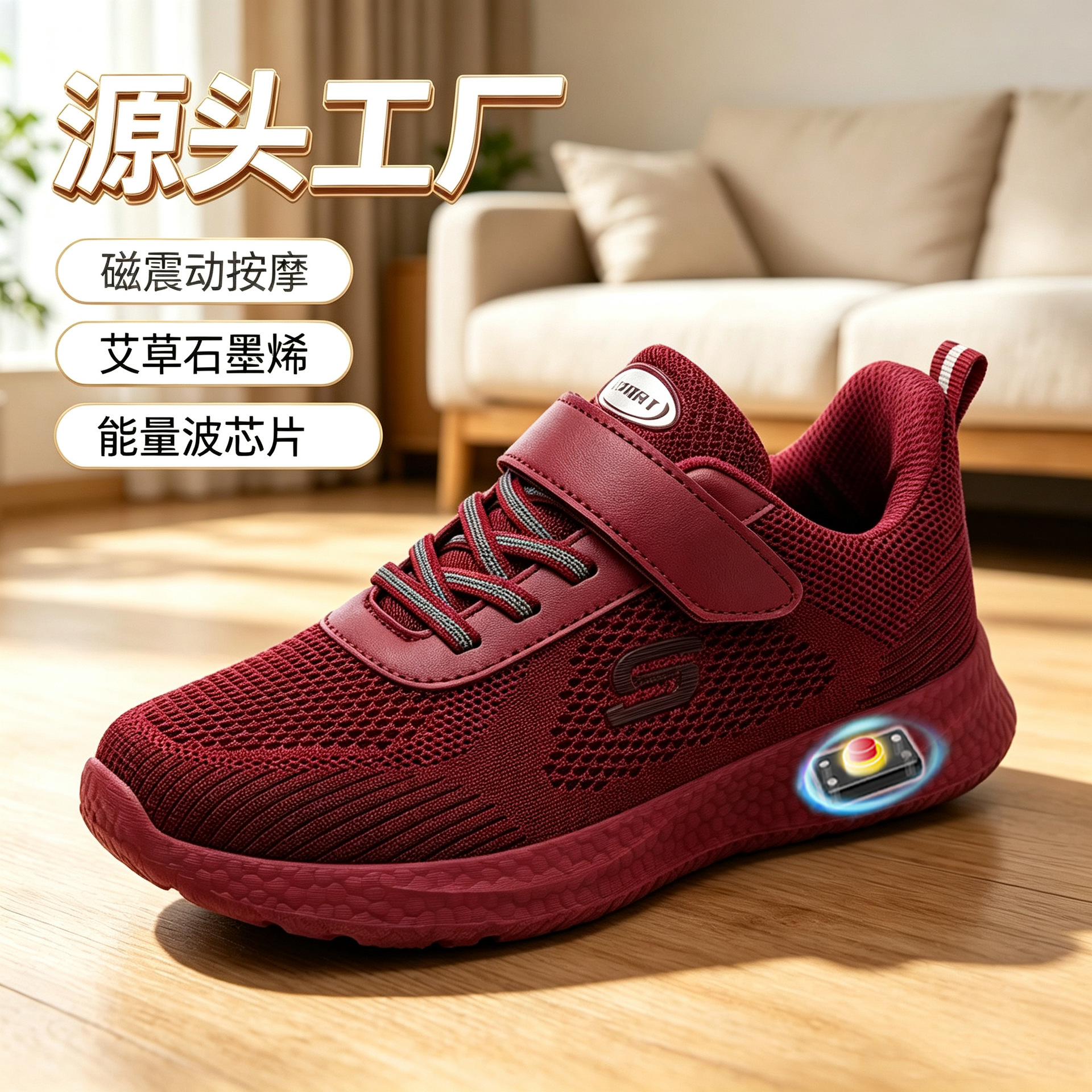 Ultralight senior shoes, quantum-functional walking shoes, mother shoes, terahertz energy magnetic vibration mugwort-themed magnetic therapy shoes.