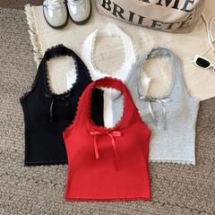 純欲露背レースは首のストラップのベストをつなぎます。