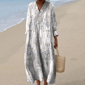 2025 Independent Station Amazon Long Sleeve Shirt Dress Women's Casual Floral 3D Printed Sleeve Long Dress