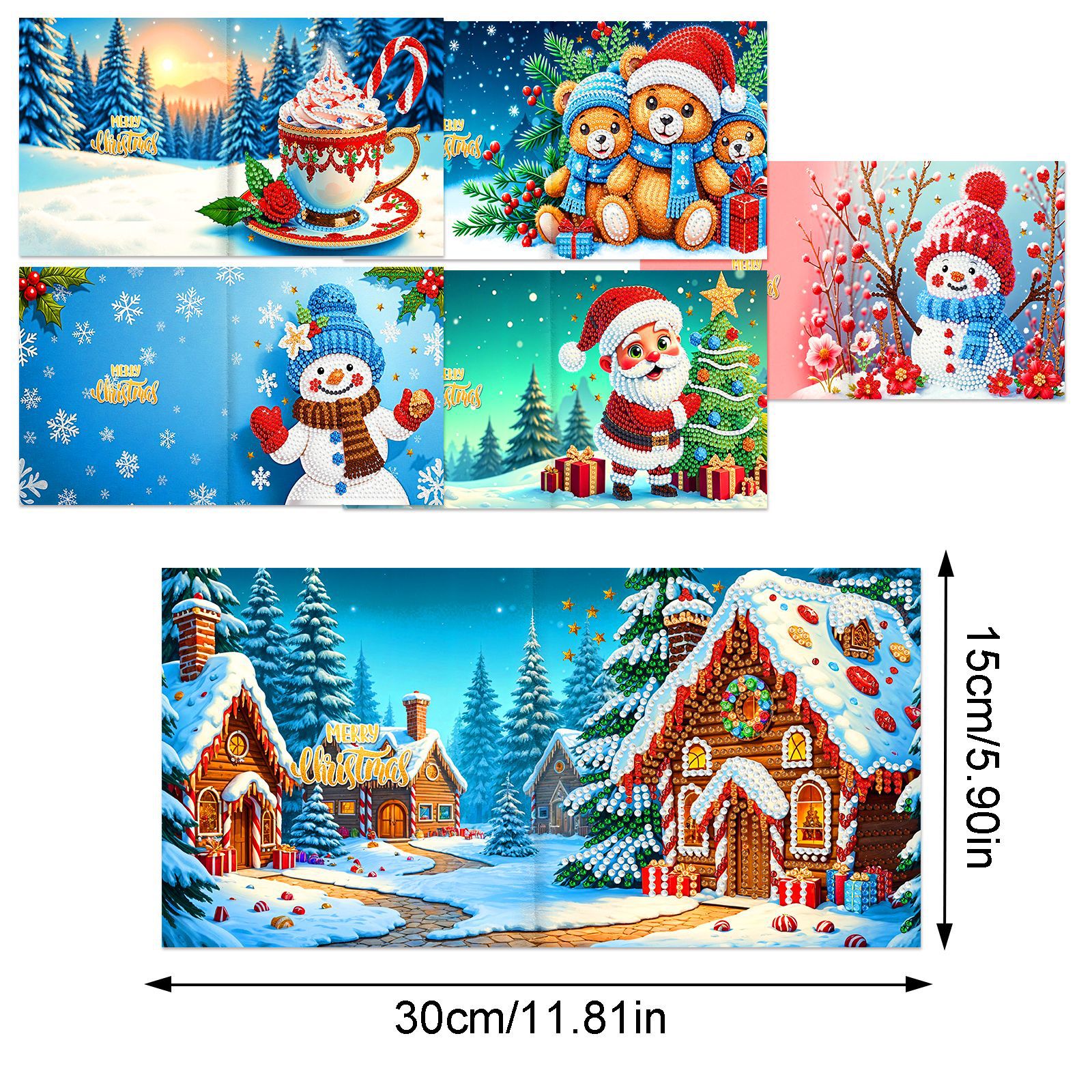 Explosiones transfronterizas de Navidad multiserie de tarjetas de felicitación puntuales hechas a mano 9 conjuntos de sobre de diamante 6 conjuntos de dibujos animados