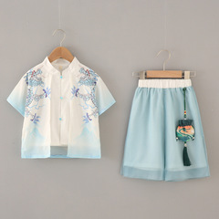 Chinese-style ancient costume for boys, Hanfu children's modified Guoxue dress, Tang-style summer boys' thin short-sleeve classical set