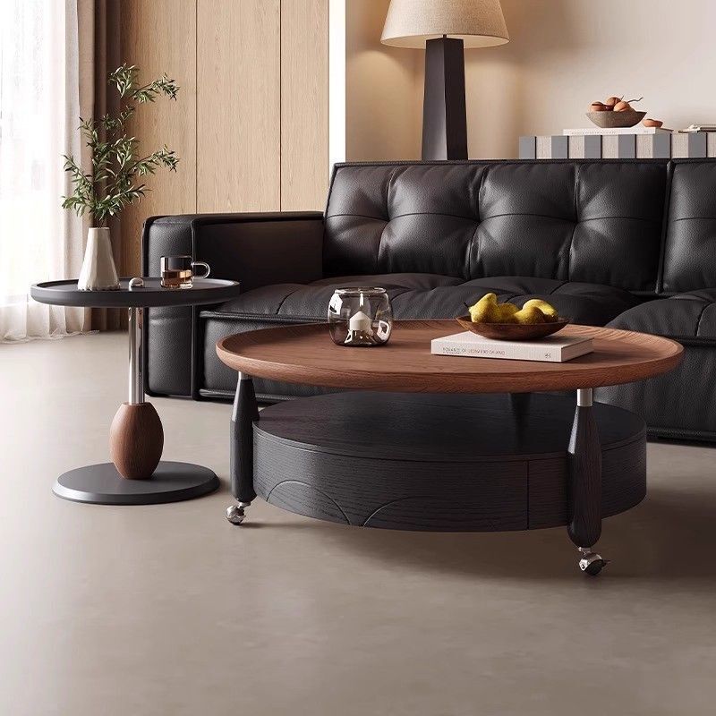 Wooden French Antique Style Living Room Coffee Table Combination Round Light Luxury High-End Bauhaus Home Mobile Retro New Table