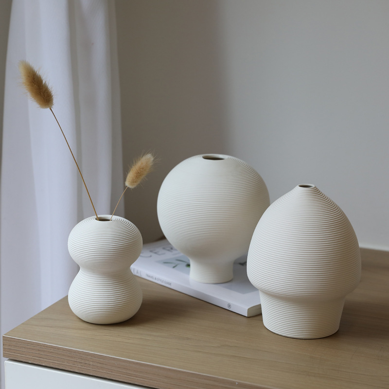 北歐簡約ins素燒陶瓷花瓶乾花花插客廳書櫃酒櫃樣板間裝飾品擺件