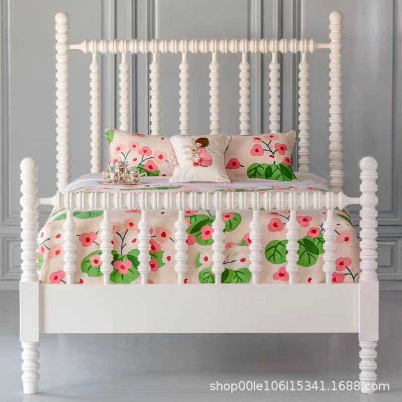 实木法式美式简约现代柱子罗马柱高背高尾酒店民宿卧室复古双人床