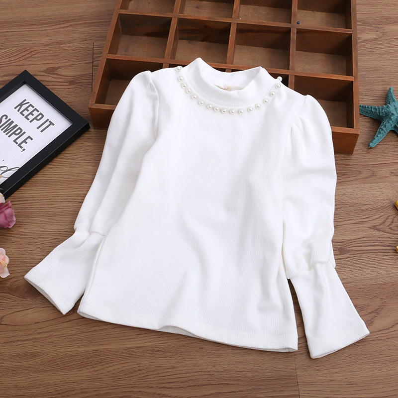 Camiseta de punto para niños, primavera y otoño, nueva, para niños medianos y grandes, de terciopelo fino, con mangas abullonadas, elegante, de manga larga, ropa para niñas transfronteriza 9