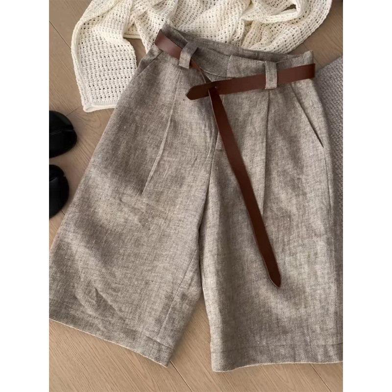 Quần culottes nữ ống rộng cạp cao vải linen phong cách Old Money mùa hè — Quần thời trang cũ chi tiết 1