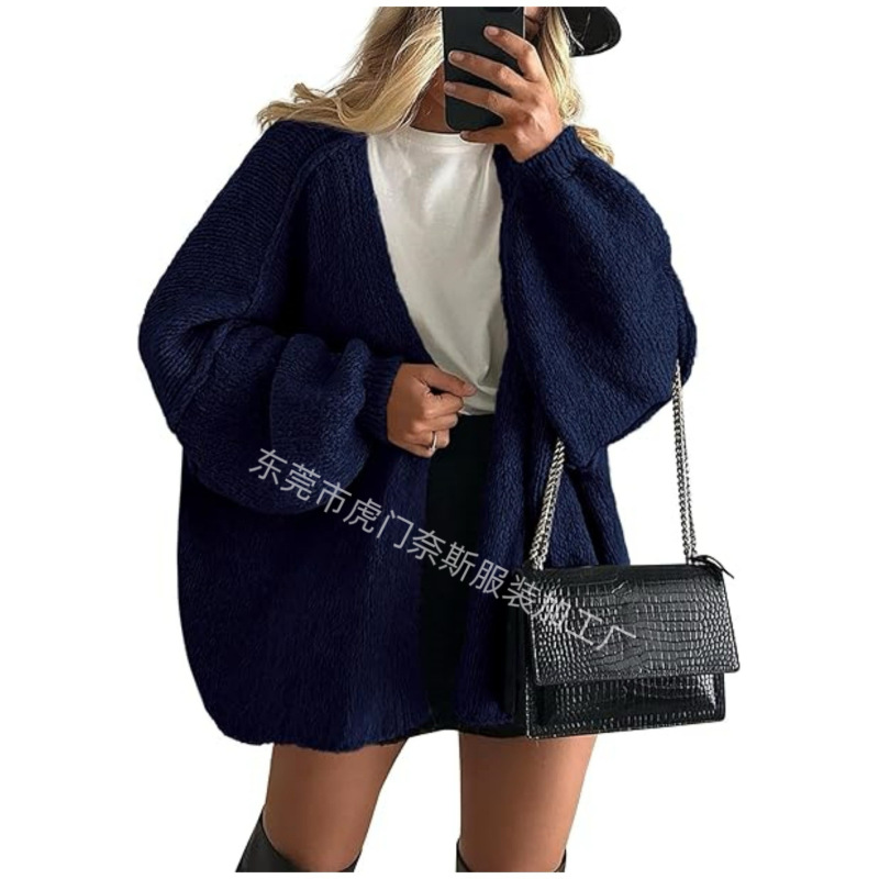 2025秋冬新款跨境通勤女式针织上衣欧美休闲毛衣外套热销宽松开衫|undefined