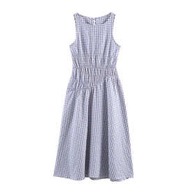 外贸新款欧美风  修身显瘦小格纹迷笛连衣裙3152308