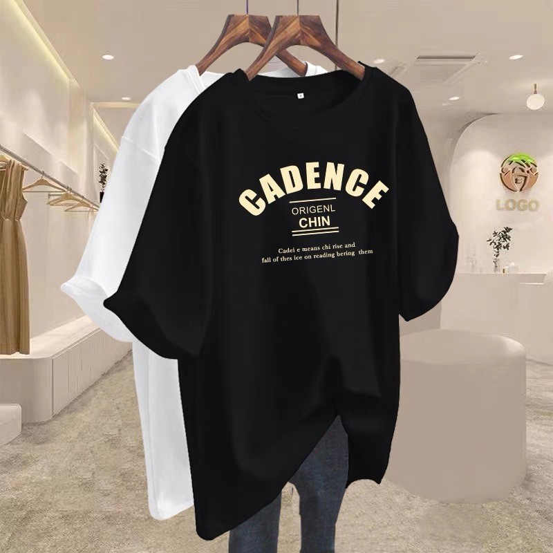 T-shirt women's summer short sleeve 2024 new love cotton mid-length loose European T-shirt women's clothing