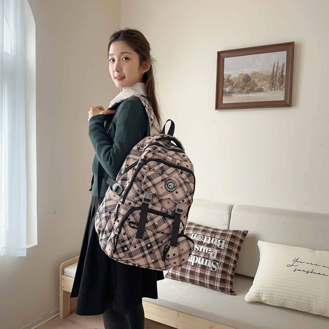 Mochila ligera y de gran capacidad nueva mochila de alta apariencia para estudiantes de secundaria coreana fresca y dulce mochila de color dulce