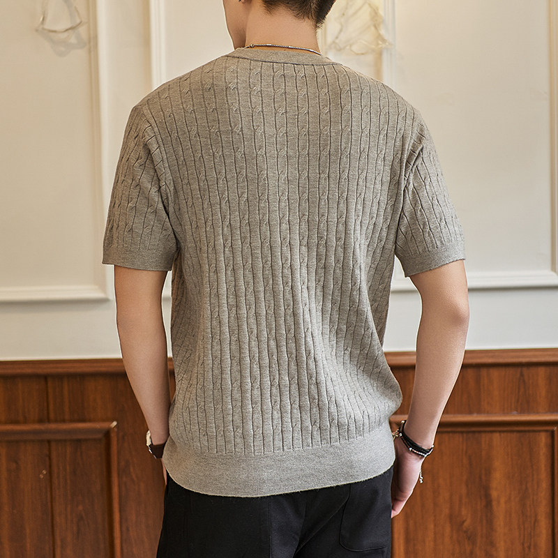 ZY8113-MW美式麻花针织衫短袖T恤男夏季宽松透气老钱风上衣,男装针织衫/毛衣,星座614