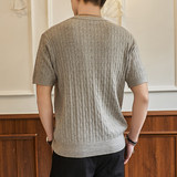 ZY8113-MW美式麻花针织衫短袖T恤男夏季宽松透气老钱风上衣，男装针织衫/毛衣，星座614