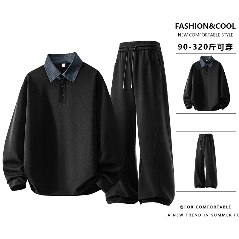 Primavera nueva explosión camiseta de cuello redondo set de pantalones para hombres moda versátil para aumentar el peso camiseta pantalones de dos piezas