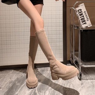Small Thick Bottom Increased Thin Boots 2024 Autumn and Winter New Increased Boots Elastic Boots But Knee Boots for Women
