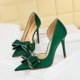 626-H36 Banquet High Heels, European and American Women's Shoes, Thin Heels, Ultra High Heels, Shallow Side Hollow Water Diamond Bow Single Shoes