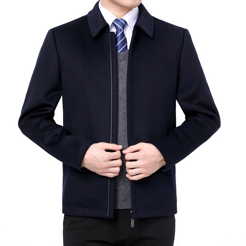 캐시미어 코트 남성용 중년 및 긴 겨울 두꺼운 중년 및 노인 남성 울 코트 아빠 울 재킷