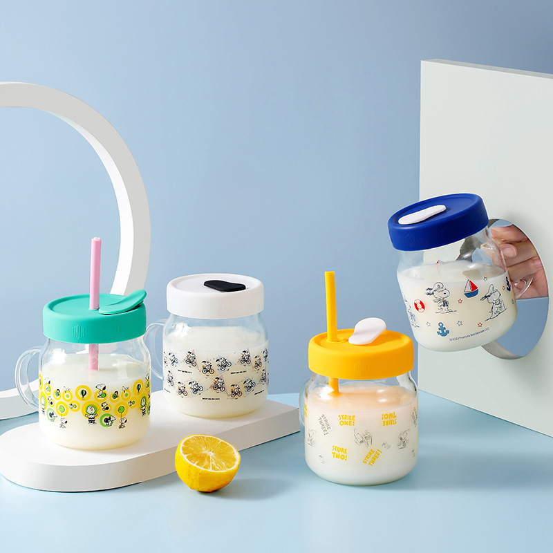 Official Snoopy History Snubbery Tropical Scale Glass Cup Cartoon Straw Cup Handle Office Cup