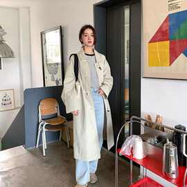 2025初秋韩版学院风牛角扣长款外套简约休闲日系工装风格百搭风衣