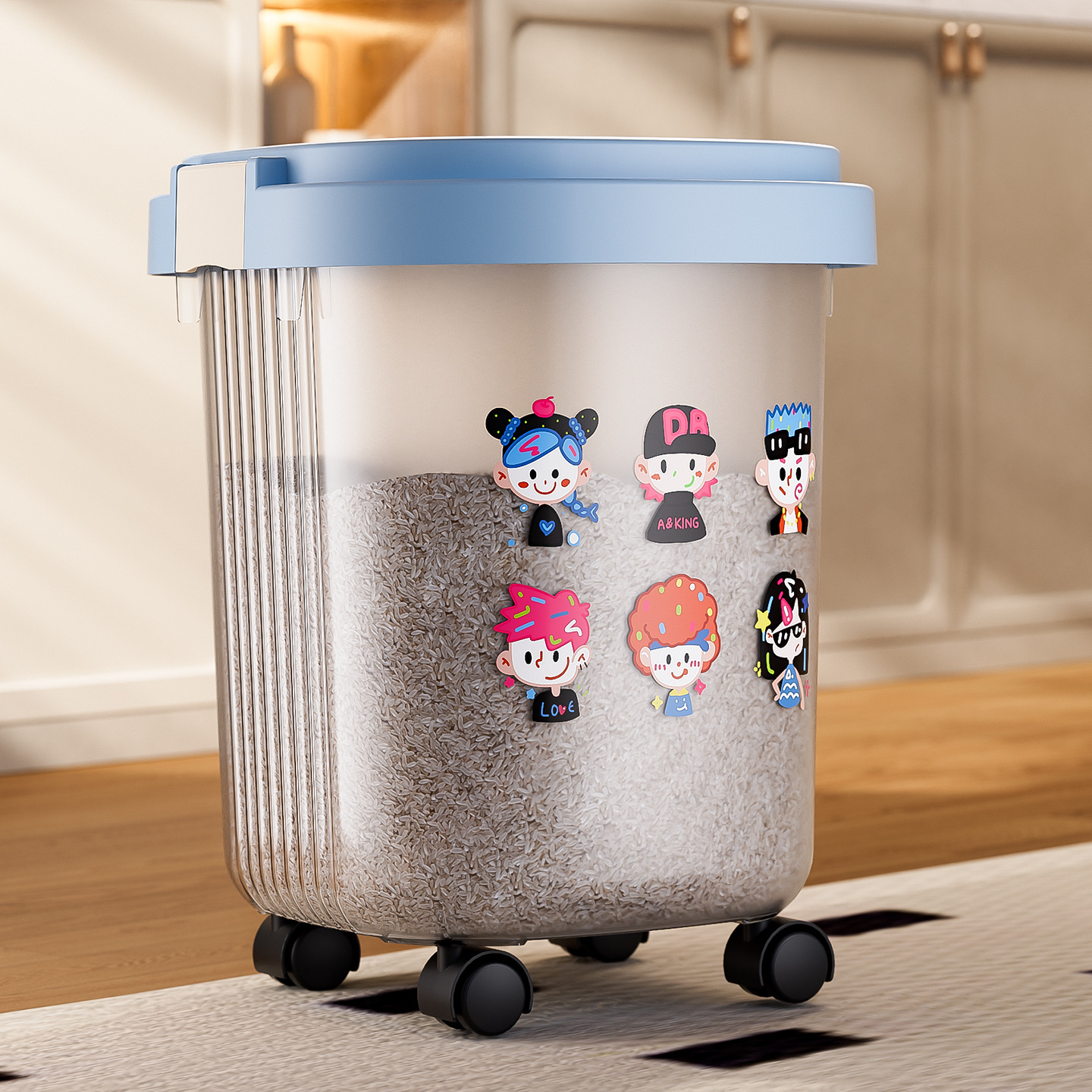 2025 nuevo barril de arroz doméstico a prueba de insectos a prueba de humedad barril de arroz sellado de gran capacidad caja de arroz barril de fideos de arroz con ruedas