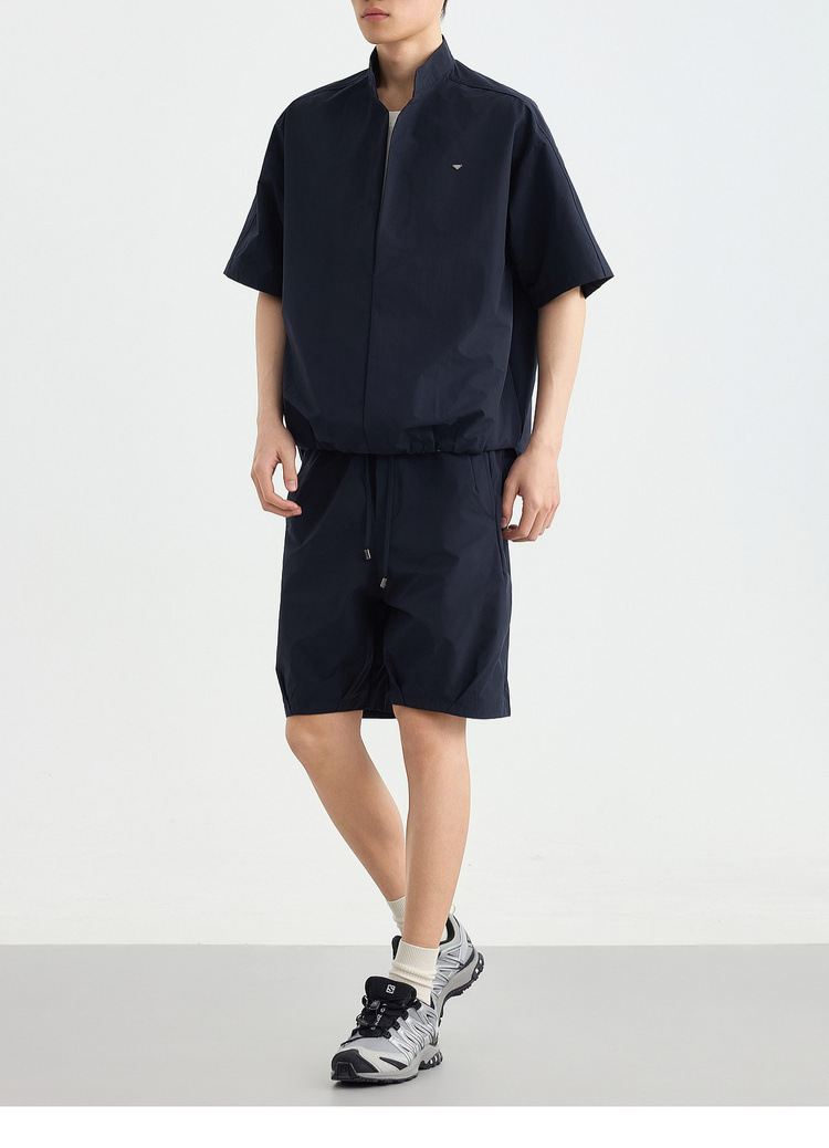 Bộ đồ thể thao nam 2 mảnh áo sơ mi cổ đứng không nút phối quần short — Quần Short Màu Xanh Đen (91680) chi tiết 26