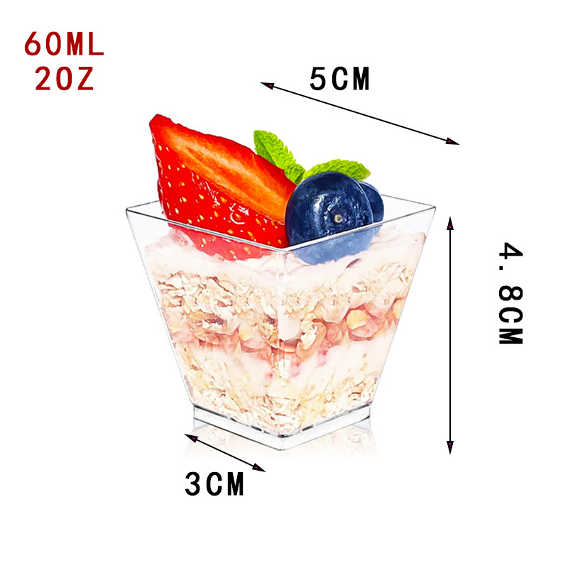 Taza de mousse trapezoidal de plástico transfronterizo con tapa taza de postre transfronterizo taza de helado prueba de bebida taza de postre de oro rosa al por mayor