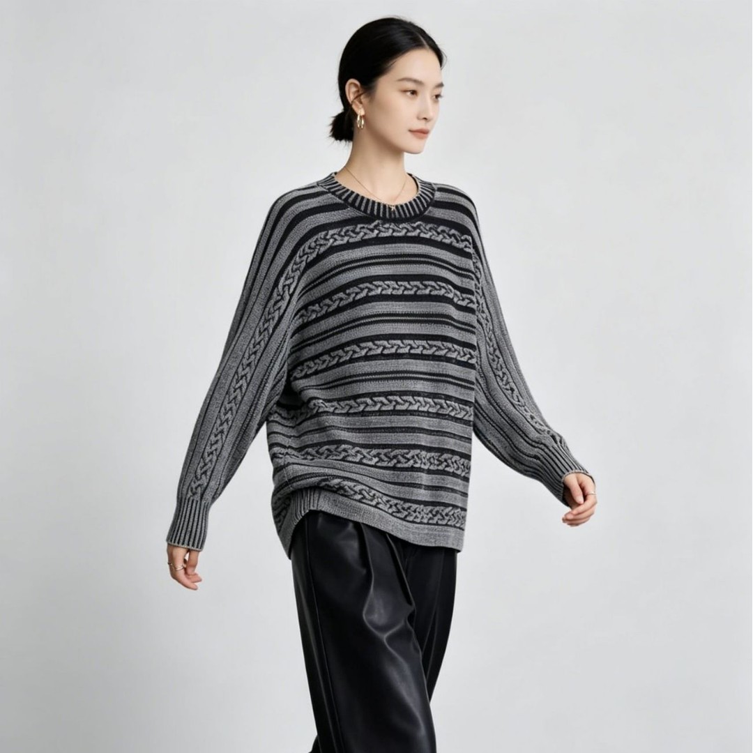 Commercio estero transfrontaliero europeo e americano 2025 Autunno e inverno Girocollo Cavo Manica lunga Casual Lavorato a maglia Pullover da donna Colore a contrasto Nuovo stile Donna