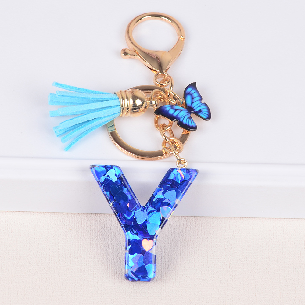Cross-border Hot Sale 26 letras inglesas llavero de resina de goteo de goma esquinilla llavero de letras de amor personalizado