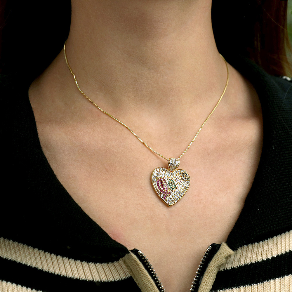 Fashion Heart Shape Copper Plating Zircon Pendant Necklace 1 Piece