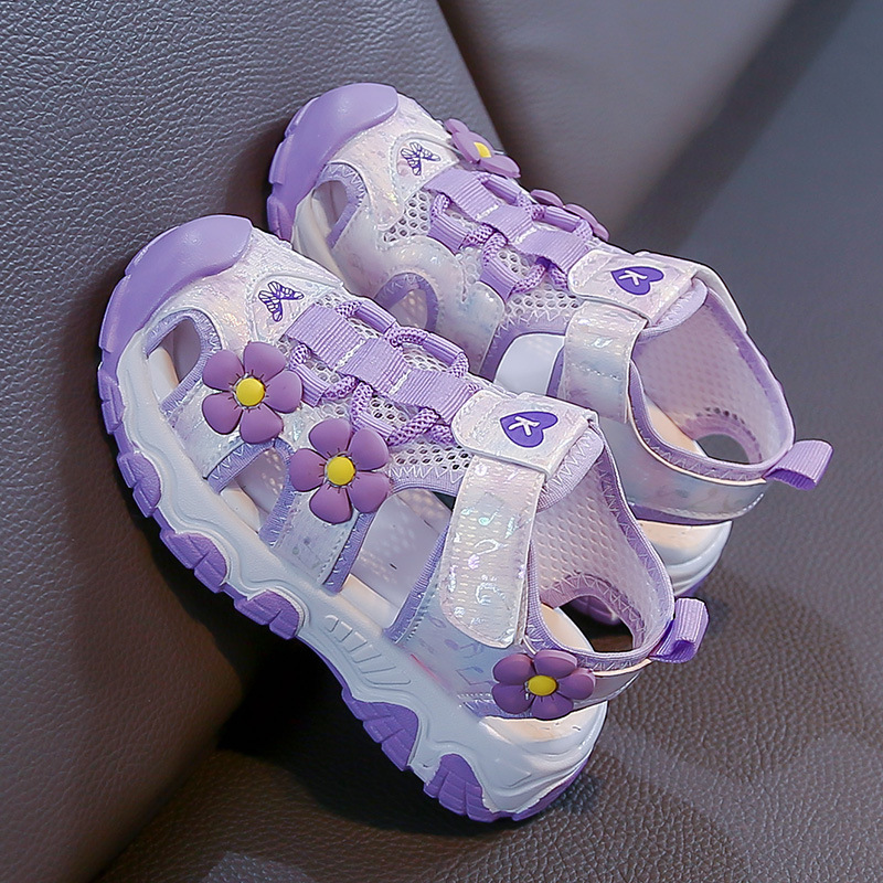 Sandalias Deportivas con Punta Cerrada y Flores para Niña de Caucho Sintético, Suela Suave, para Playa