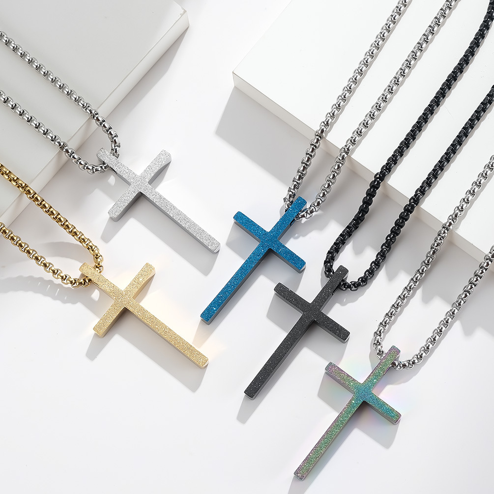 Fashion Simple Frosted Cross Pendant Stainless Steel Necklace display picture 6
