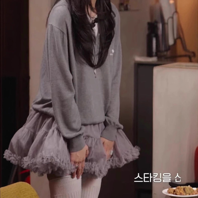 韩国小众 Jennie同款 休闲气质风拼接V领假两件针织上衣毛衣|undefined