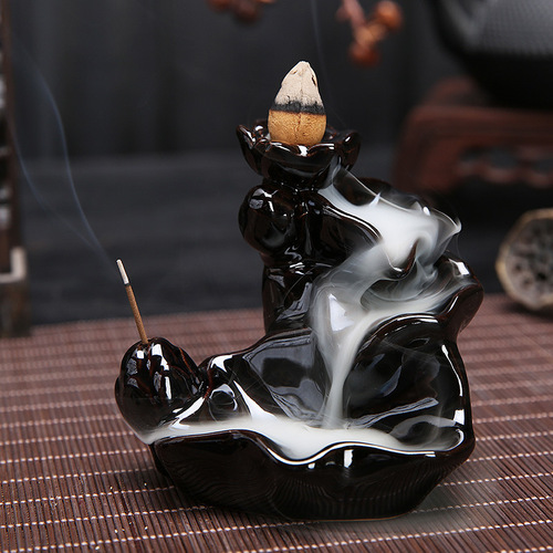 Creative reverse flow incense burner with various Buddha hand lotus rising gradually to burn incense indoor sandalwood incense home Zen decoration