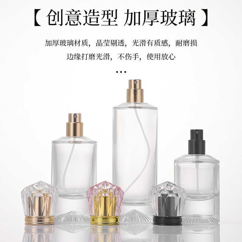 Botella cilíndrica transparente de perfumes de bayoneta con tapa especial de pulverización de presión de botella de vidrio portátil de perfumes de muestra pequeña botella image 3