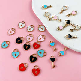 爱心钥匙锁diy合金配件头发饰品手绳项链耳饰挂件钥匙扣滴油吊坠