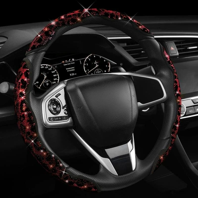 Steering wheel cover wheel cover, trendy and shiny interior - red-and-black-python-pattern-3-piece-set-38cm