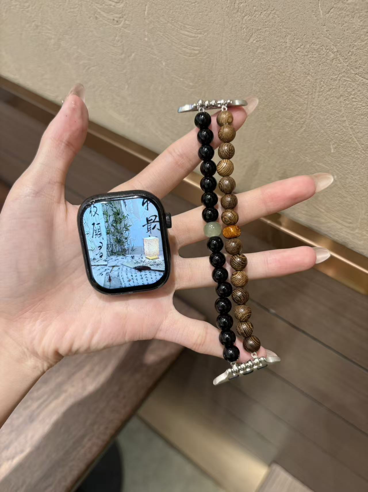 Watch strap, two-color beaded bracelet