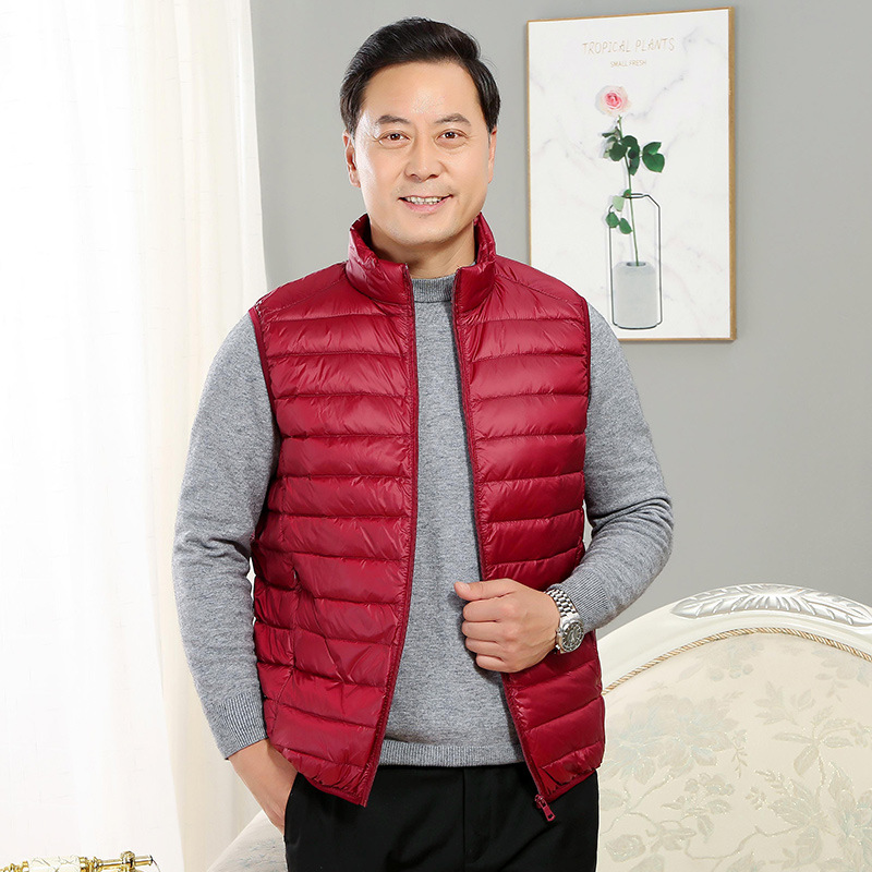 Middle-aged and elderly new winter down jacket men's vest stand collar waistcoat light white down vest men's top clothes_voghion.com