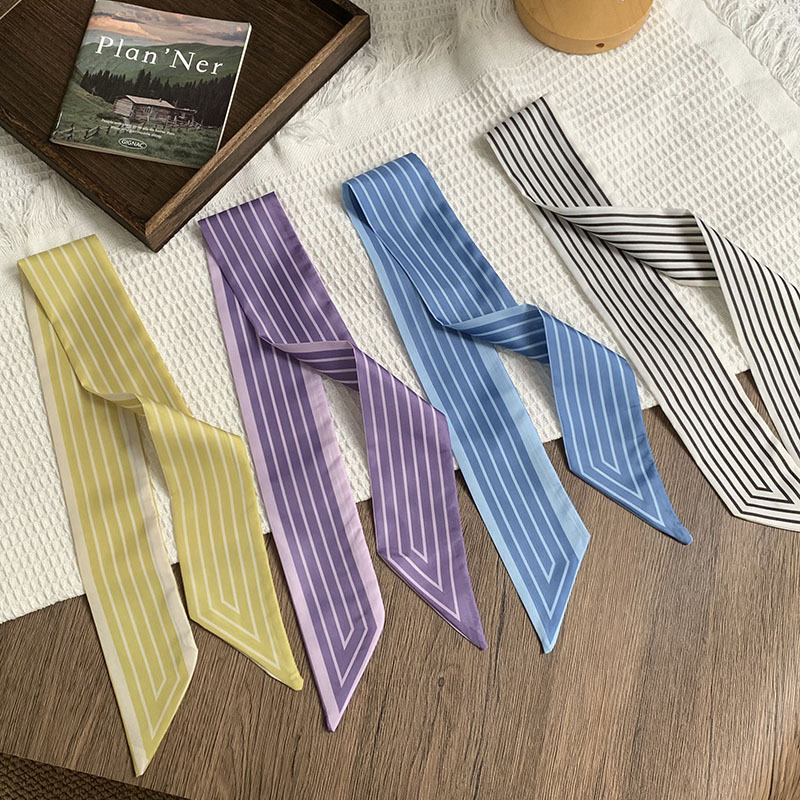 Bufanda de seda, banda larga, sensación de alta calidad, serpentina de rayas verticales de doble cara, bufanda de todo fósforo, diadema, cinturón decorativo, cinturón, cinta