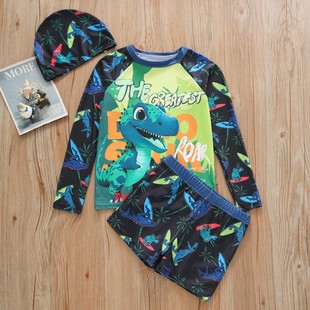 2025 Children's Swimsuit Long Sleeve Boy's Swimsuit Split Shorts Racing Printed Boys Swimsuit Sunscreen UPF50