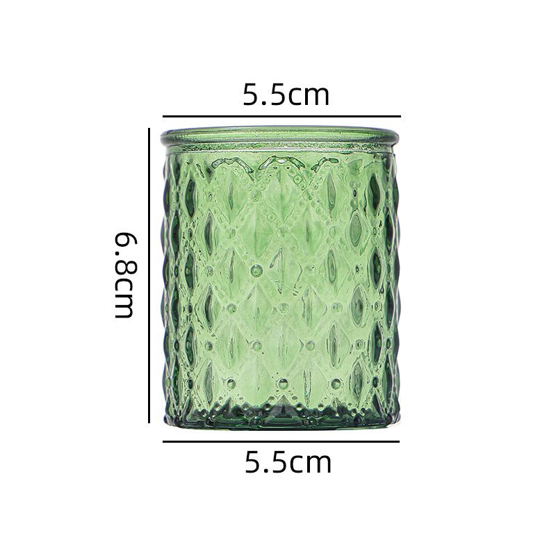 Transfronterizo Amazon para el conjunto de vela de vidrio en relieve, taza de cera de banana de color, candelabro a rayas, patrón de diamante