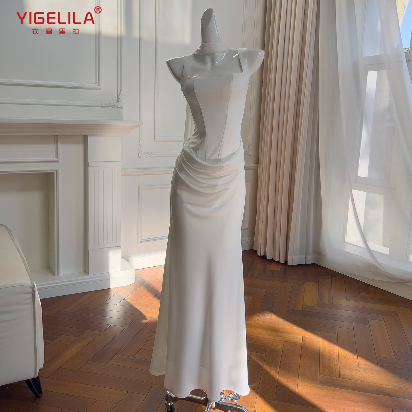 [Order Payment] Shiny Satin Patchwork Strapless Gown Dress with Waist-Cinching and Hip-Hugging Mermaid Long Skirt 69543